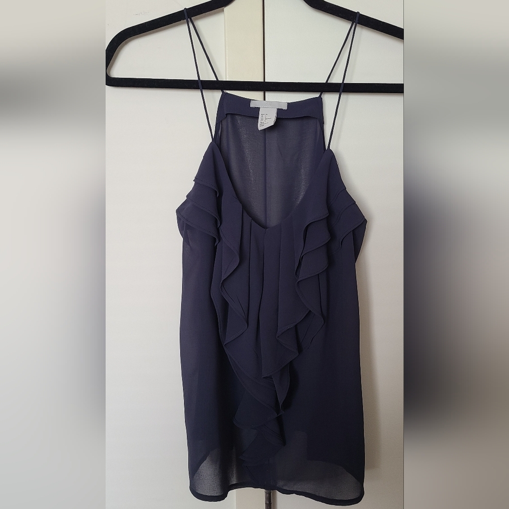 Elegant Navy Ruffle Sleeveless Top